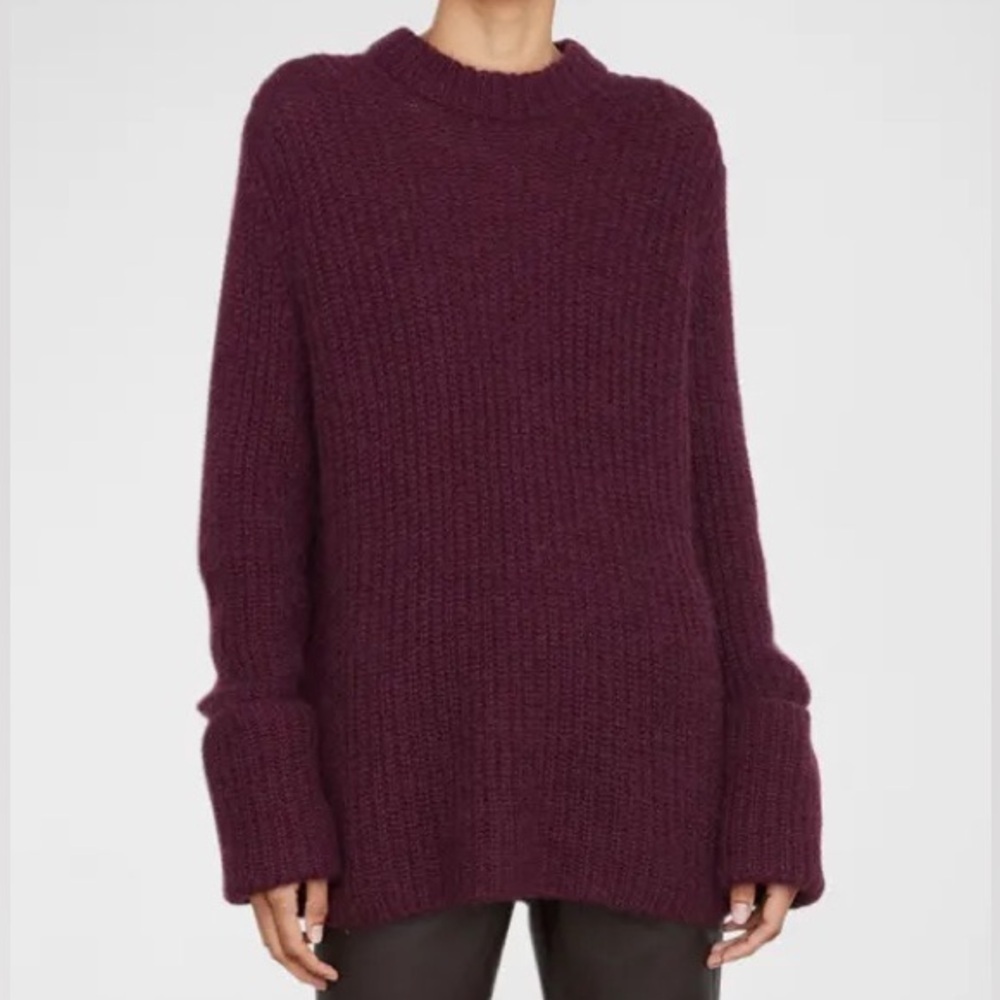 Vince Wine Purple Marled Ribbed Crewneck 100% Wool Knit Sweater M21106032 Size S